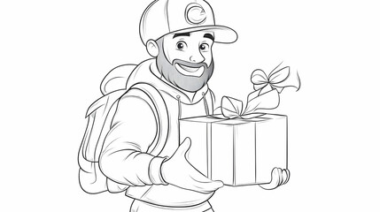 Happy man delivering gift, outdoors, background blurred, for greeting cards