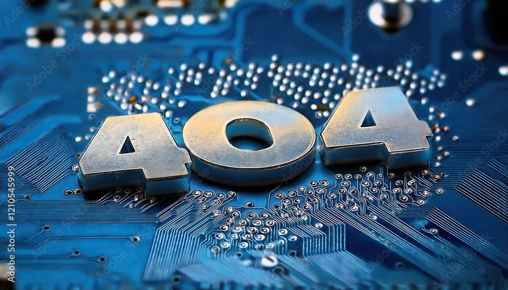 Poster 404 error code on digital circuit board background
