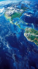 Obraz premium Focused view of the Pacific Ocean with nearby landmasses like Australia, New Zealand, and scattered island chains such as Polynesia, showcasing its vastness.