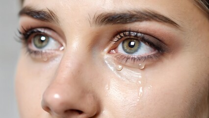 Fototapeta premium A dramatic close-up of a crying eye. The image is full of emotion and intensity.