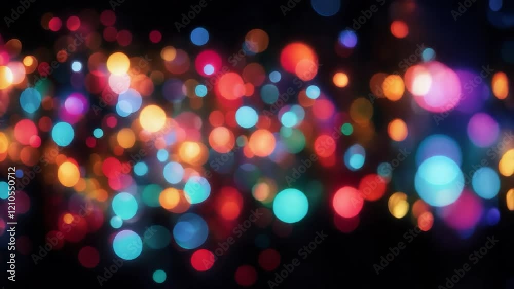 Poster blurry multicolored bokeh lights creating a vibrant, dreamy effect on a dark backdrop