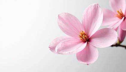Obraz premium Delicate pink magnolia flowers against a pure white background, delicate, bloom