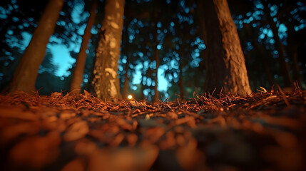 Obraz premium Low-angle view of a small fire in a forest at night