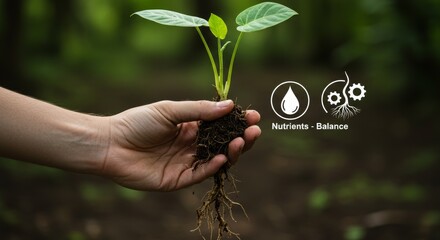 Growth analysis of plant with nutrient balance and soil health concept for sustainable agriculture in green environment visualization