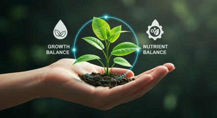 Hand nurturing seedling in fertile soil with focus on nutrient balance, growth optimization, and sustainable agricultural development in an eco-friendly environment for better productivity