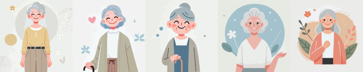cartoon vector of an elderly person posing and smiling