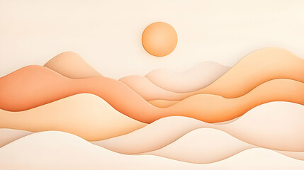 Pastel hills sunset landscape, paper art style, serene background for websites