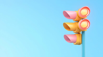 Pastel traffic light on clear sky background, ready for road safety campaign