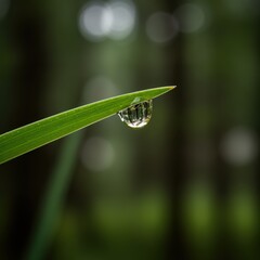 Close-up of a water droplet on a leaf reflecting serenity in nature