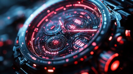 Futuristic Red and Black Chronograph Watch Close-up