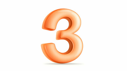 Peach-colored 3D number three, isolated on white background; website counter, ranking, or infographic element