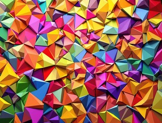 Fragmented geometric shapes blend in a vibrant abstract mosaic background, geometry, abstract art