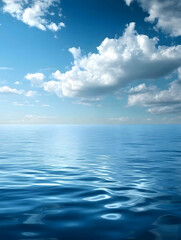 Obraz premium Vast Ocean Horizon Under Blue Sky with Fluffy White Clouds : Generative AI