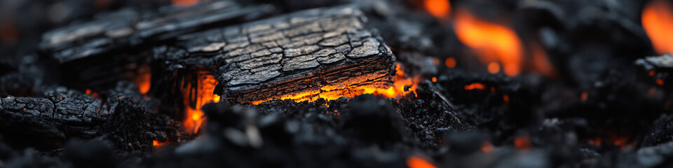 Glowing Embers and Charred Wood Close-up