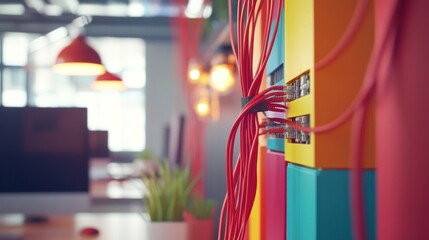 Vibrant Network Cables in a Modern Office