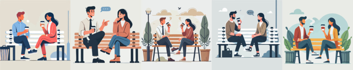 vector of a man and a woman sitting together with a glass of drink