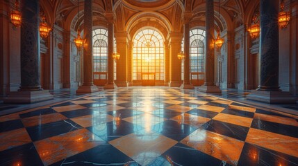 Obraz premium Metropolitan Plaza Showcasing Iconic Landmarks. morning light reflecting classical elegance, timeless charm, and metropolitan allure in high definition photography styled in urban classicism.