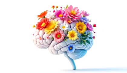 Blooming Brain Health Colorful Flowers on Human Brain