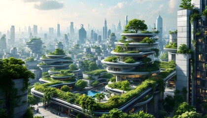 Obraz premium Eco-friendly Futuristic Cityscape Stunning Green Architecture