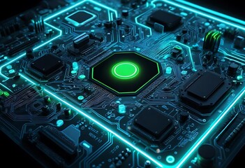 Fototapeta premium Illuminated Circuit Board Shows Advanced Technology
