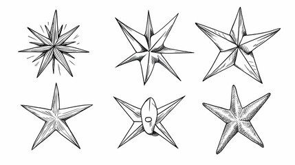 Obraz premium Six hand-drawn star illustrations; design elements for holiday cards or festive decorations