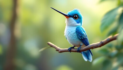 Obraz premium Adorable Blue Bird on Branch Nature Artwork