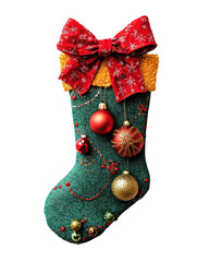 Isolated christmas stocking with ornaments