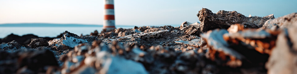 Fototapeta premium Coastal Rocks and Out-of-Focus Lighthouse