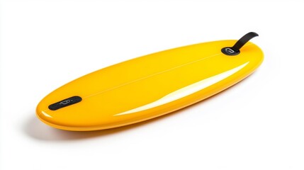 Yellow Surfboard with Leash on White Background. Generative AI