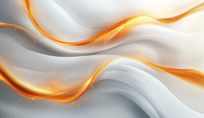 Abstract flowing shapes in white with golden accents, creating a sense of movement against a light beige background. Generativ AI