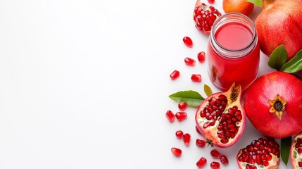 Pomegranate Isolated with Juice on White Background. Generative AI