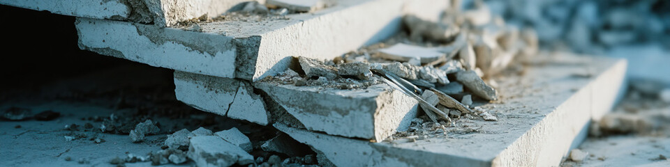 Broken Concrete Slabs and Debris
