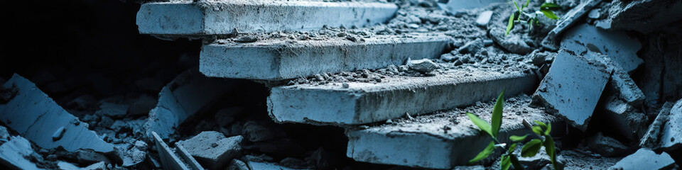 Damaged Concrete Staircase and Rubble