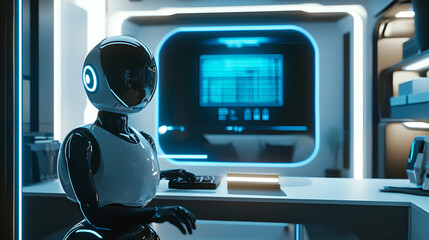 Fototapeta premium A compact yet futuristic home office with holograph 