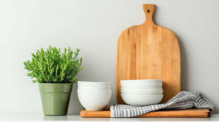 Wooden board and utensils.