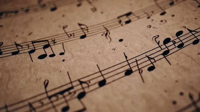 Atmospheric music background with notes on old brown paper