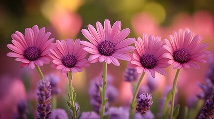 Obraz premium Four Pink Osteospermum Flowers Blooming Together