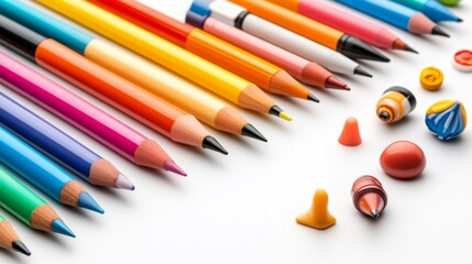 Naklejka premium Colorful markers and crayons isolated on white background. Generative AI