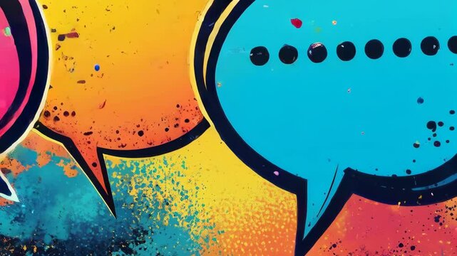 Vibrant comic speech bubbles explode in colorful sequence against dynamic background