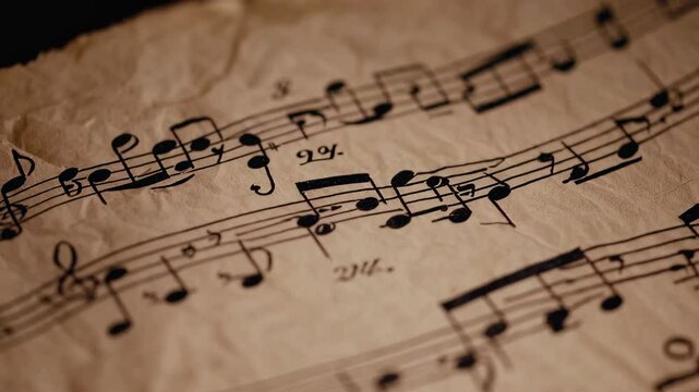 Atmospheric music background with notes on old brown paper