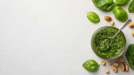 Obraz premium commercial photography for advertising campaign of fresh green pesto