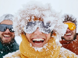 Vibrant Winter Adventure Diverse Friends Enjoying Ski Fun in Snowy Gear - Modern Lifestyle Imagery for Youthful Travel Campaigns and Social Media Engagement