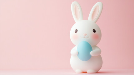 Obraz premium White cartoon bunny with egg.