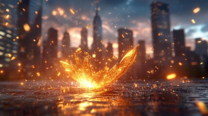 Fototapeta premium Golden Fireworks City Skyline. Generative AI