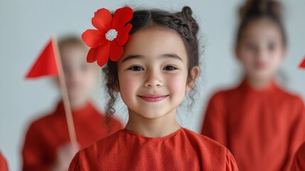 Vibrant Cultural Festivity Children in Traditional Attire with Flags - Heritage Celebration Imagery for Educational Unity and Multicultural Branding