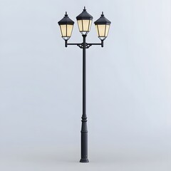 Sleek Modern Street Lamp Post Illuminating an Urban City Scene on a Bright Background