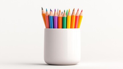 Colorful Pencils in White Holder for Desk Organization. Generative AI