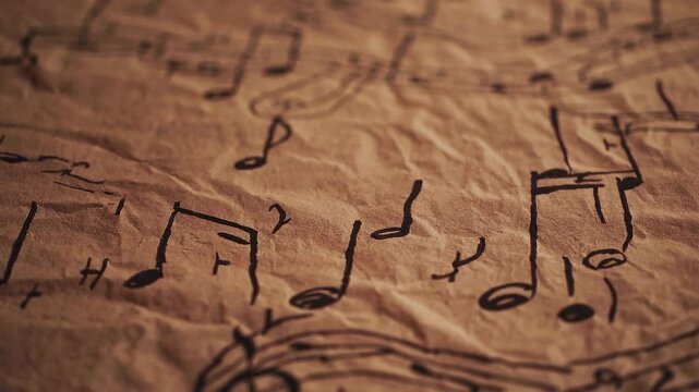 Atmospheric music background with notes on old brown paper