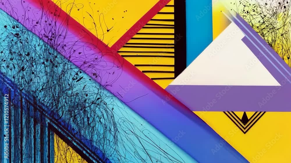 Poster dynamic abstract art with vivid geometric patterns and colorful textures