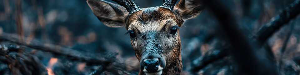 Fototapeta premium Young Deer in Burned Forest